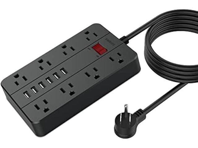 10 Ft Extension Cord Surge Protector, SMNICE 8 Widely Spaced Outlets and 6 USB Charging Ports Flat Plug Power Strip, Desktop Power Cord for Travel...