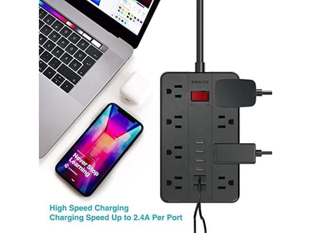 10 Ft Extension Cord Surge Protector, SMNICE 8 Widely Spaced Outlets and 6 USB Charging Ports Flat Plug Power Strip, Desktop Power Cord for Travel...