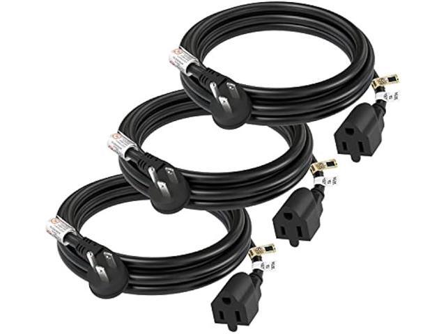 FIRMERST 1875W Flat Plug Extension Cord 6 Feet 14 AWG 15A Black, Pack of 3