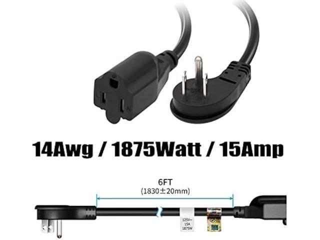 FIRMERST 1875W Flat Plug Extension Cord 6 Feet 14 AWG 15A Black, Pack of 3