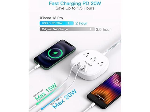 20W USB C Power Strip, 3 Outlet 4 USB Ports Flat Plug Power Strip No Surge Protector for Cruise Ship Travel, 5 ft Long Extension Cords, Desktop...