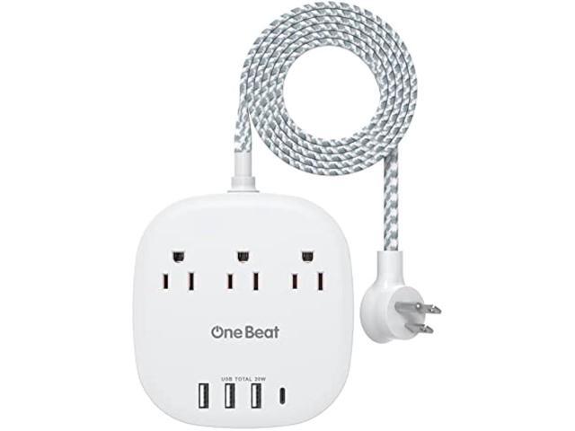 PD 20W USB C 3 Outlet 4 USB Ports Flat Plug Power Strip No Surge Protector for Cruise Ship Travel, 5 ft Long Extension Cords, Power Delivery,...
