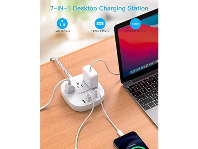 20W USB C Power Strip, 3 Outlet 4 USB Ports Flat Plug Power Strip No Surge Protector for Cruise Ship Travel, 5 ft Long Extension Cords, Desktop...