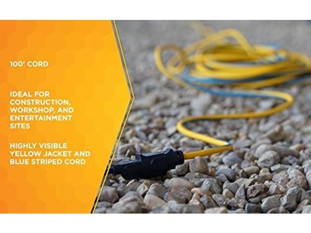 Coleman Cable 02439 14/3 Push-Lock SJTW Locking Extension Cord, Yellow/Blue, 100-Feet