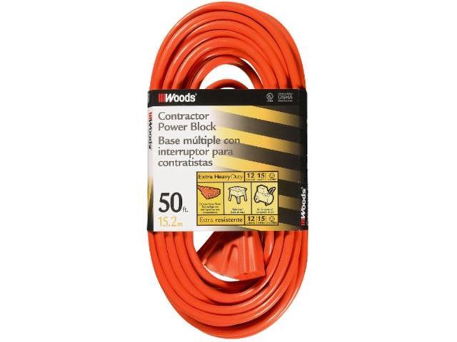 Woods 0819 12/3 Outdoor Multi-Outlet Extension Cord, 50-Foot, Orange