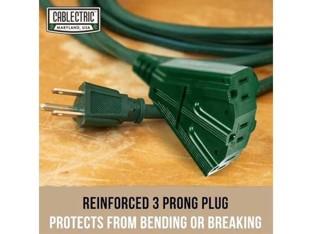Cablectric Long Outdoor Extension Cord 100 FT with 3 Power Outlets - 16/3 SJTW Green 16 Gauge Multiple Outlets Pigtail Weatherproof Electrical...