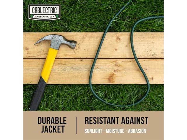 Cablectric Long Outdoor Extension Cord 100 FT with 3 Power Outlets - 16/3 SJTW Green 16 Gauge Multiple Outlets Pigtail Weatherproof Electrical...