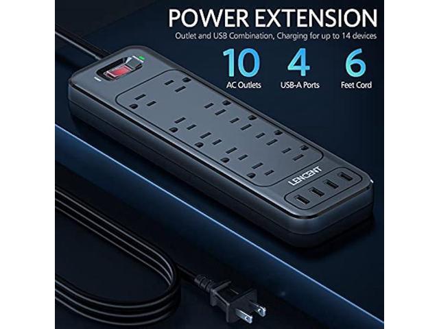 LENCENT 2 Prong Power Strip, Polarized 3 Prong to 2 Prong Outlet Adapter, 1700J Surge Protector, 6ft Extension Cord, 10 AC Outlets & 4 USB(5V 3.4A...