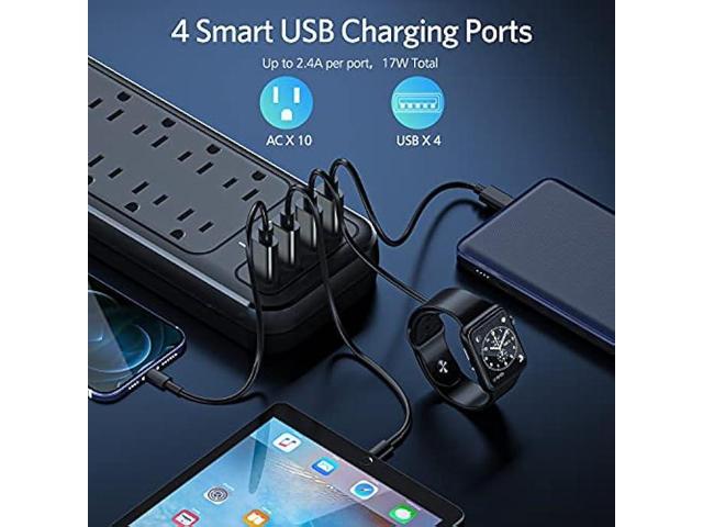 LENCENT 2 Prong Power Strip, Polarized 3 Prong to 2 Prong Outlet Adapter, 1700J Surge Protector, 6ft Extension Cord, 10 AC Outlets & 4 USB(5V 3.4A...