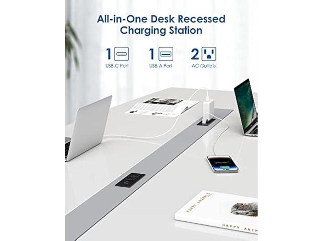 Recessed Power Strip USB C PD 30W Fast Charging,Flush Mount Desk Recessed Outlet,Space-Saver for Furniture Side Table,2 USB Ports,2 AC Outlets,6ft...
