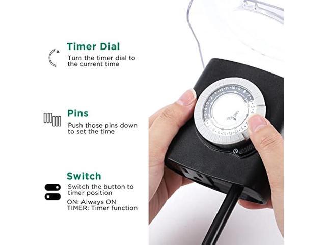G-Homa Outdoor Mechanical 24 Hour Programmable Outlet, Waterproof Electrical Timer with Grounded Outlet, Plug in Switch with 18 Inch Extension...