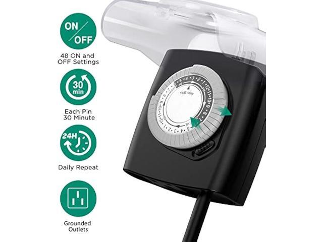G-Homa Outdoor Mechanical 24 Hour Programmable Outlet, Waterproof Electrical Timer with Grounded Outlet, Plug in Switch with 18 Inch Extension...