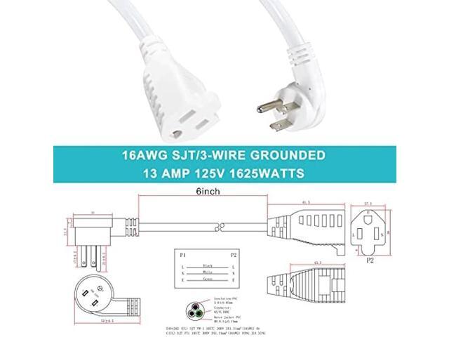 [4 Pack] Flat Plug Short Power Extension Cord - 6inch White Low Profile Flat Head 3 Prong Grounded Indoor Extension Cord,16AWG 13amp Household...