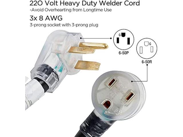 50FT 220V 50AMP Welder Extension Cord, 8 Gauge Heavy Duty Industrial NEMA 6-50 Welding Machine Cord with Lighted End for MIG TIG