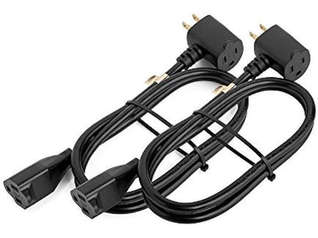 Maximm Cable 2 Pack 6 Foot Angled Indoor Extension Cord/Wire, 2 Outlet Piggyback Extension Cord - Black - UL Listed
