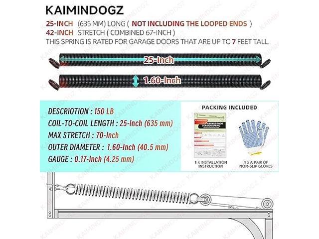 Pair of 150lb. Heavy Duty Garage Door Extension Springs Stretch Springs, 25 Long, Double Loop Ends, High Precision Electrophoresis Black Coated,MIN...