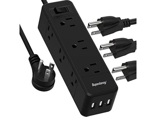 Power Strip Surge Protector, 9 Widely Spaced Outlets with 3 USB Ports, 3 Side Outlet Extender with 6.5 Ft Extension Cord, 1050 Joules, Flat Plug,.