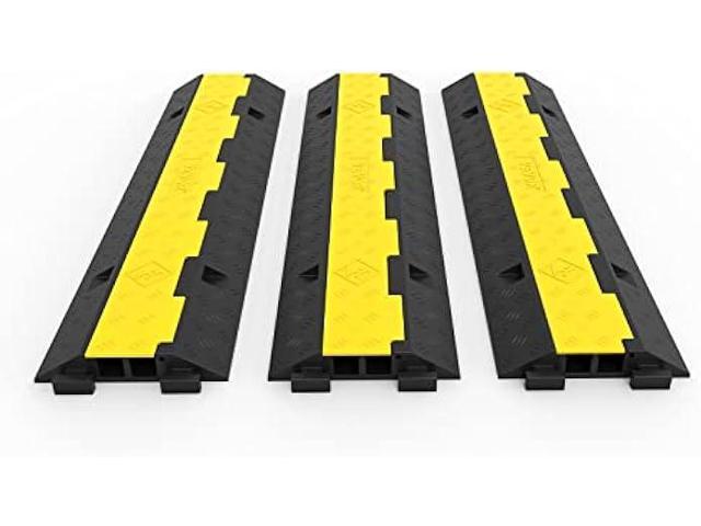 Happybuy 3 Pack of 2 Channel 11000lbs per Axle Capacity Protective Wire Cord Ramp Driveway Rubber Traffic Speed Bumps Cable Protector