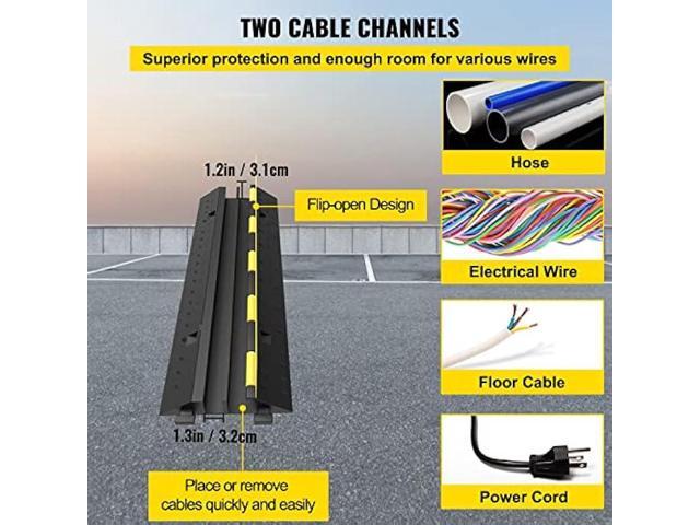 Happybuy 3 Pack of 2 Channel 11000lbs per Axle Capacity Protective Wire Cord Ramp Driveway Rubber Traffic Speed Bumps Cable Protector