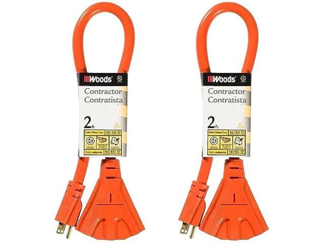 Woods 990824 Cord Set, 12/3 2' STW Orange 3 Outlet, 2-Foot, 2 Foot (Pack of 2)