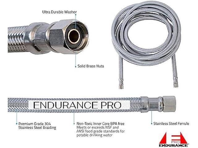 Endurance Pro 10 Foot Universal Ice Maker Flexible Braided Stainless Steel Water Supply Hose Connector Connection, 1/4 x 1/4 Inch Compression...