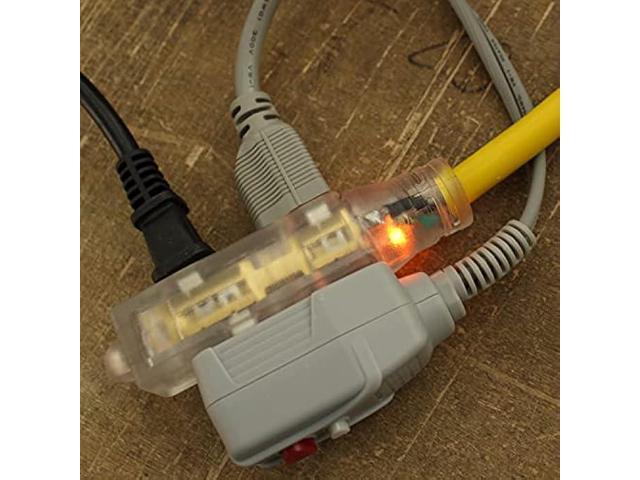 Lighted Outdoor Extension Cord - Heavy Duty Yellow Power Cable Splitter by Journeyman-Pro 3-Prong NEMA 5-15P to Three Electrical Outlets (Inline...
