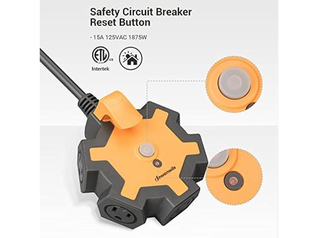 DEWENWILS Industrial Power Strip with 5-Outlet Power Hub, 15FT Heavy Duty Extension Cord for Garage, Workshop, 14/3 AWG SJTW, 15A Circuit Breaker,...