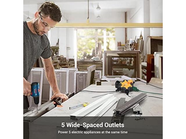 DEWENWILS Industrial Power Strip with 5-Outlet Power Hub, 15FT Heavy Duty Extension Cord for Garage, Workshop, 14/3 AWG SJTW, 15A Circuit Breaker,...