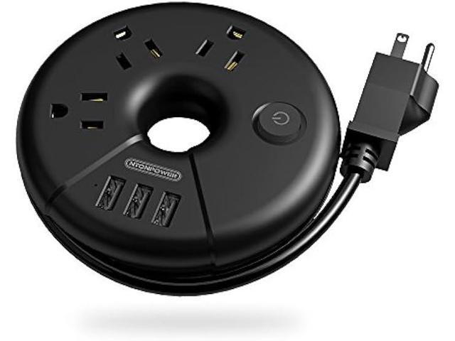 Travel Power Strip, NTONPOWER Portable Charging Station 3 USB Without Surge Protector Short Extension Cord 15 inches Compact for Home, Office,...