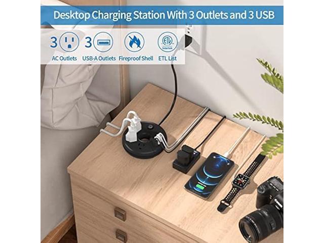 Travel Power Strip, NTONPOWER Portable Charging Station 3 USB Without Surge Protector Short Extension Cord 15 inches Compact for Home, Office,...