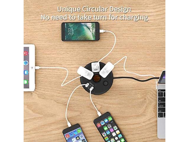Travel Power Strip, NTONPOWER Portable Charging Station 3 USB Without Surge Protector Short Extension Cord 15 inches Compact for Home, Office,...