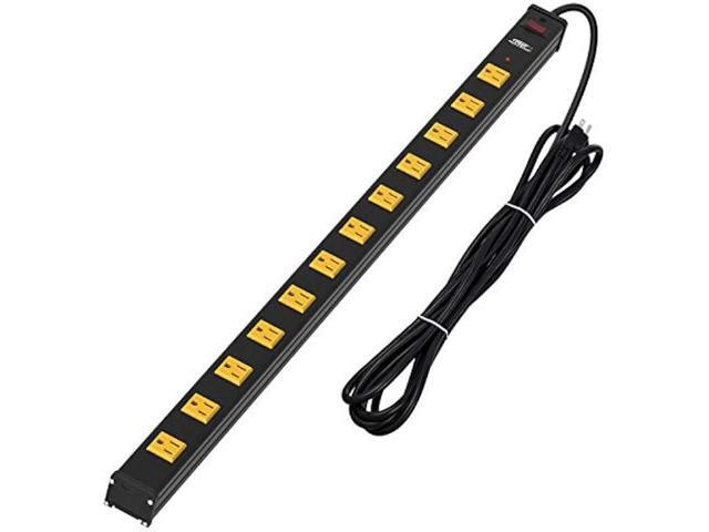CRST Heavy Duty Surge Protector Power Strip Wide Spaced 12-Outlet 15 Feet Long Extension Cord with Mounting Brackets 15A Circuit Breaker 1800 Joules