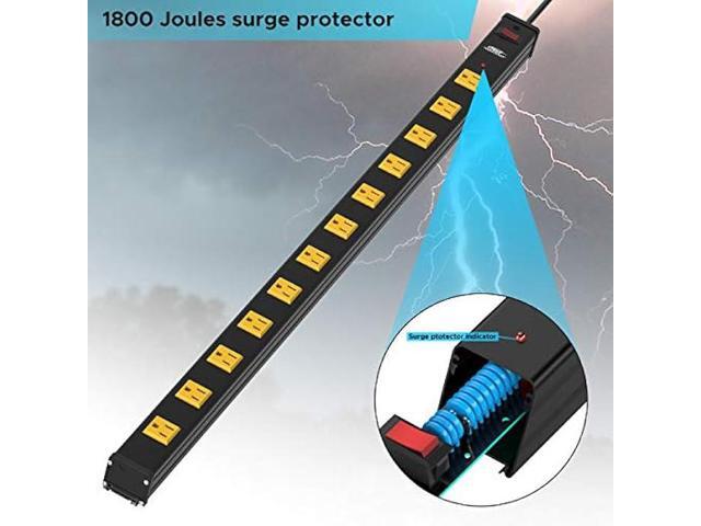 CRST Heavy Duty Surge Protector Power Strip Wide Spaced 12-Outlet 15 Feet Long Extension Cord with Mounting Brackets 15A Circuit Breaker 1800 Joules