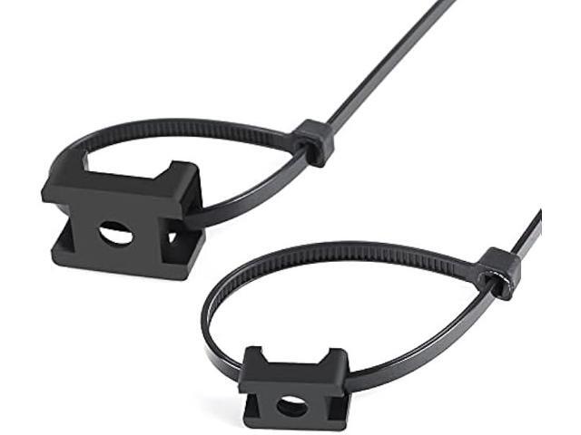 100 Pcs Cable Zip Tie Saddle Type Mounts Base with 8 Cable Ties Tapping Screw, Wire Cable Clips Organizer Holders Clamps Black