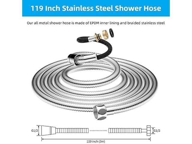 Hibbent All Metal Extra Long Shower Hose 119 inch(9.8 foot) Bathroom Handheld Shower Head Hose 3 meters Extension Replacement Part with Brass...