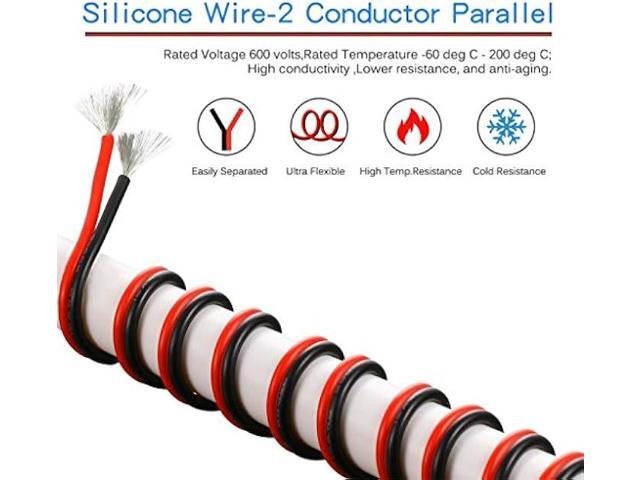 BNTECHGO 16 Gauge Flexible 2 Conductor Parallel Silicone Wire Spool Red Black High Resistant 200 deg C 600V for Single Color LED Strip Extension...
