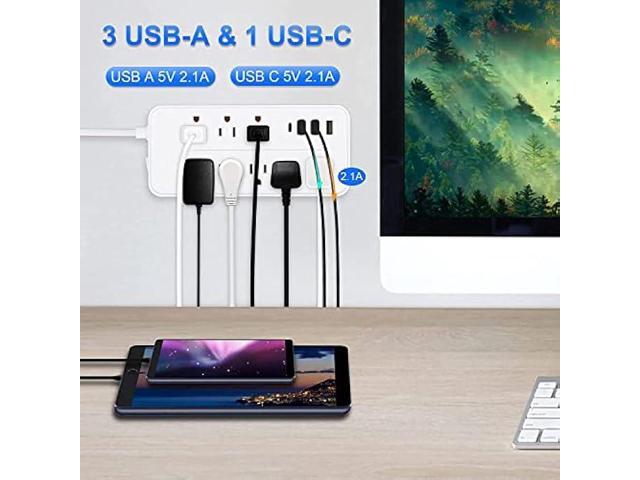 15FT Surge Protector Power Strip Extension Cord with USB C, Asamoom Flat Plug Power Strip with Long Cord, 8 Outlets and 3 USB & 1 USB-C Port, Wall...