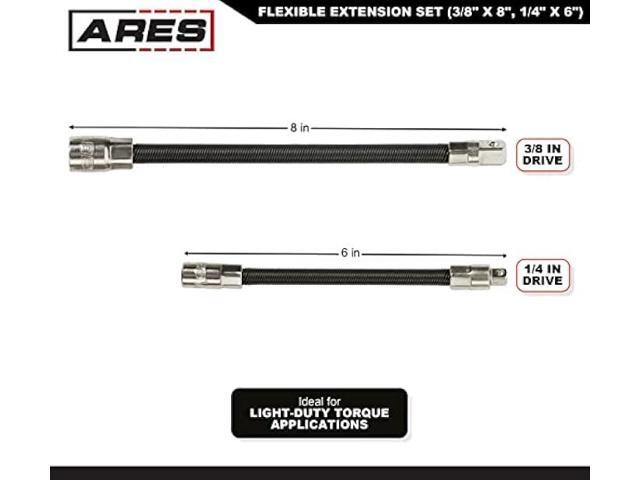 ARES 42071 2-Piece Flexible Socket Extension Set 1/4-Inch and 3/8-Inch Drive Extensions 6-Inch and 8-Inch Extensions with Flexible Shafts ...