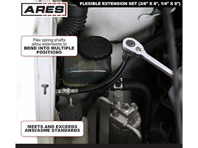 ARES 42071 2-Piece Flexible Socket Extension Set 1/4-Inch and 3/8-Inch Drive Extensions 6-Inch and 8-Inch Extensions with Flexible Shafts ...