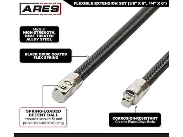 ARES 42071 2-Piece Flexible Socket Extension Set 1/4-Inch and 3/8-Inch Drive Extensions 6-Inch and 8-Inch Extensions with Flexible Shafts ...
