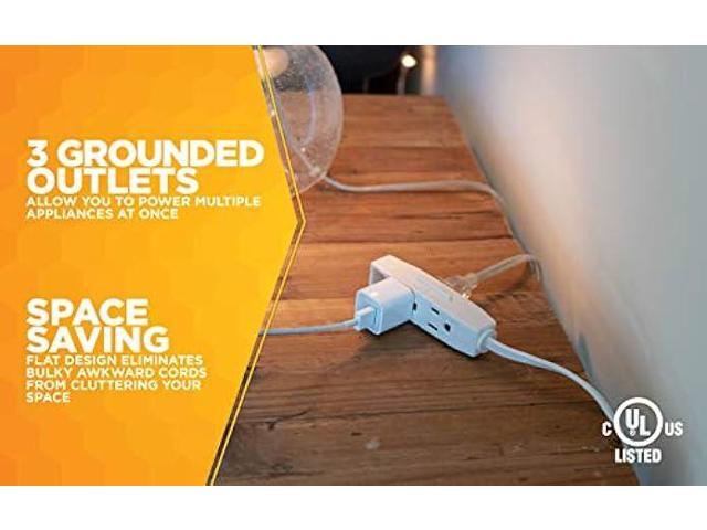 Coleman Cable 03517 Flat Plug Extension Cord; 16/3 Grounded with 3-Outlet Trinector Tap; 6-Foot