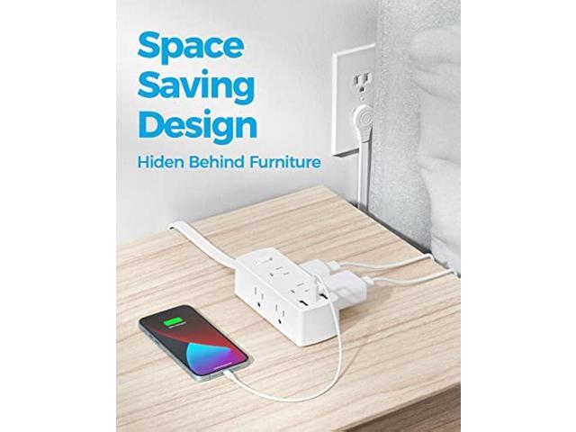 Power Strip Surge Protector, Olcorife Ultra Thin Flat Plug Extension Cord 5ft, 6 Outlets 3 USB Ports(1 USB C), 3 Sided Outlet Extender for Home...