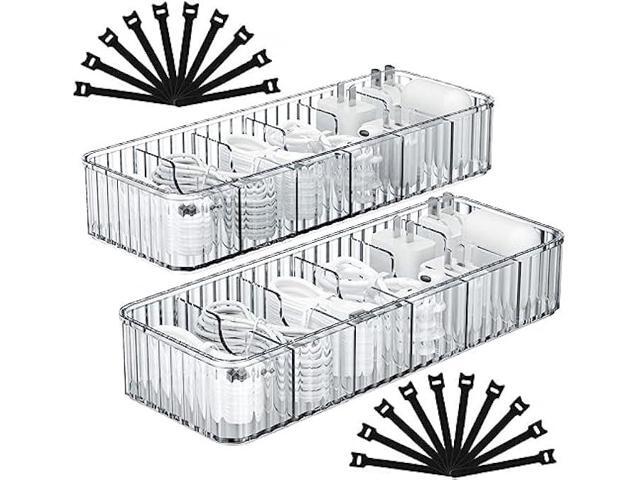 Cable Storage Boxes Organizers 2 Pack,Cord Charger Storage Organizer Box Case with 20pcs Cable Ties,Stackable,Clear