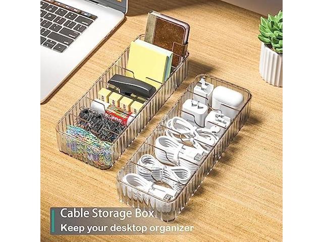Tamomic Cable Storage Boxes Organizers 2 Pack,Cord Charger Storage Organizer Box Case with 20pcs Cable Ties,Stackable,Clear