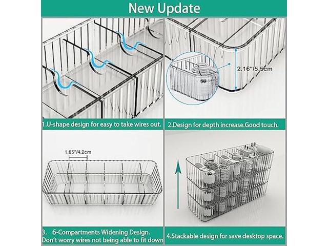 Tamomic Cable Storage Boxes Organizers 2 Pack,Cord Charger Storage Organizer Box Case with 20pcs Cable Ties,Stackable,Clear