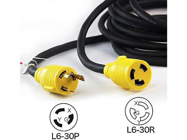 PLIS Rubber 25FT Heavy Duty Generator Locking Power Cord NEMA L6-30P/L6-30R,3X10 Gauge SJOOW Rubber Cable 250V 30Amp 7500 Watts Black Generator...