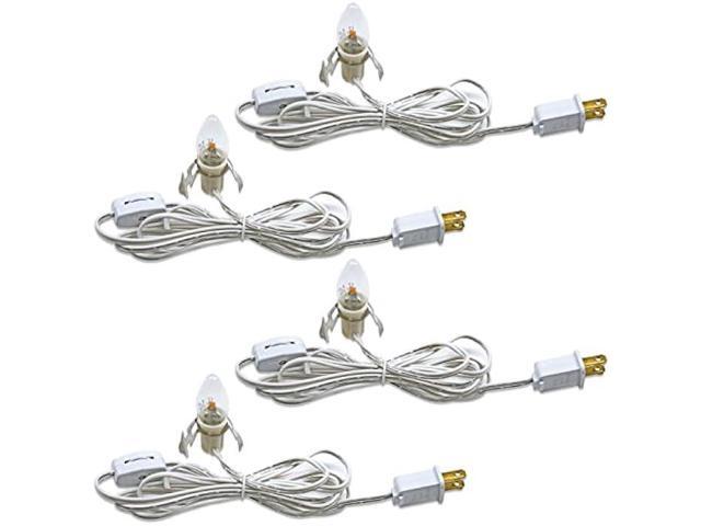 Austin Coast 4 Pack Lights Accessory Cord with 4 C7 Led Light Bulb, Clip-in Lamp Cord Replacement, Candelabra-Base E12 Socket White Cord with...