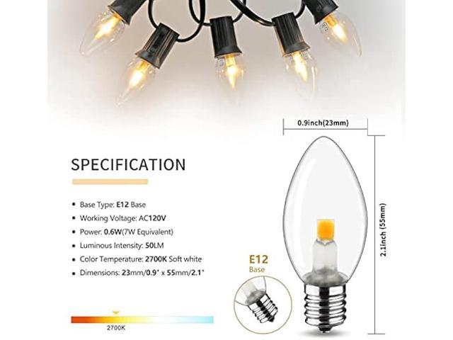 Austin Coast 4 Pack Lights Accessory Cord with 4 C7 Led Light Bulb, Clip-in Lamp Cord Replacement, Candelabra-Base E12 Socket White Cord with...