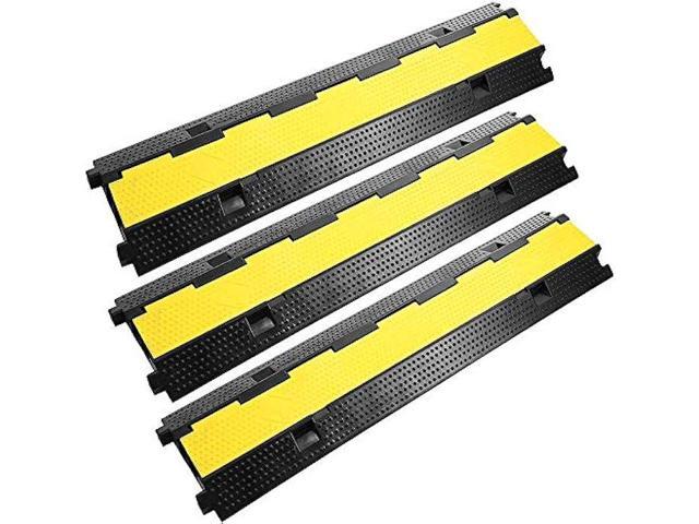 Reliancer 3 Pack Dual Channel Rubber Cable Protector Ramp 2 Channel Traffic Speed Bump 11000lbs Capacity Heavy Duty Driveway Hose Cover Ramp Cord...