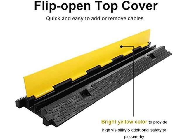 Reliancer 3 Pack Dual Channel Rubber Cable Protector Ramp 2 Channel Traffic Speed Bump 11000lbs Capacity Heavy Duty Driveway Hose Cover Ramp Cord...